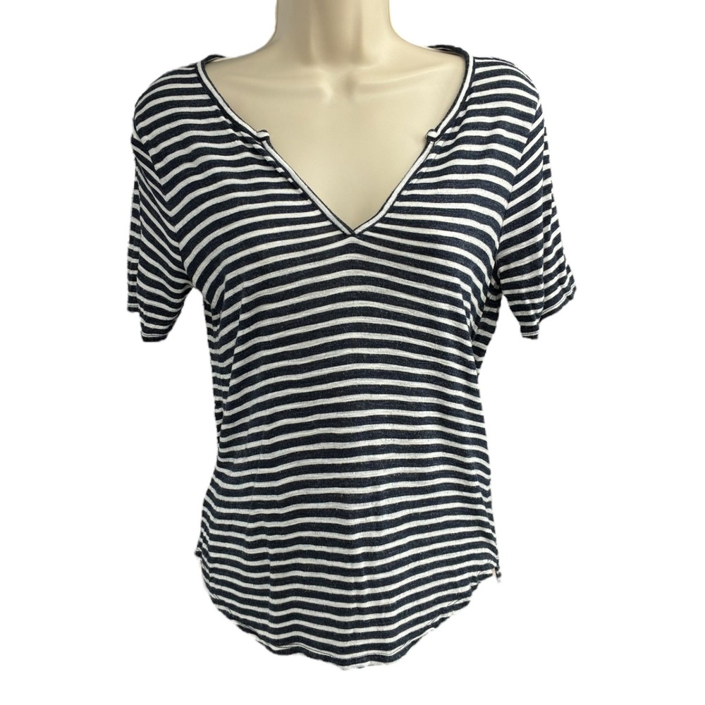 Madewell Striped V Neck Tee Black‎ White Short Sleeve Soft Knit Womens S